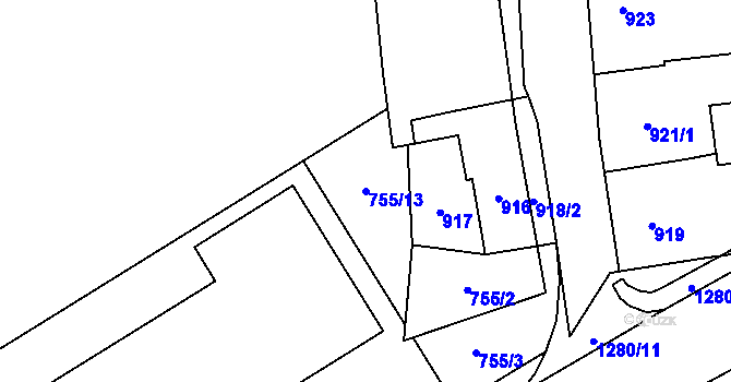 Parcela st. 755/13 v KÚ Fulnek, Katastrální mapa