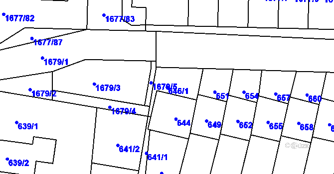 Parcela st. 646/1 v KÚ Fulnek, Katastrální mapa