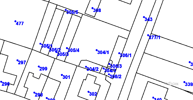 Parcela st. 304/1 v KÚ Fulnek, Katastrální mapa