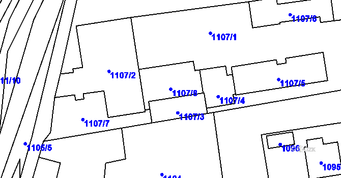 Parcela st. 1107/8 v KÚ Fulnek, Katastrální mapa