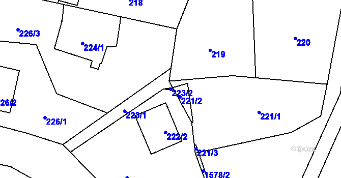 Parcela st. 223/2 v KÚ Fulnek, Katastrální mapa
