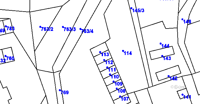 Parcela st. 113 v KÚ Jerlochovice, Katastrální mapa