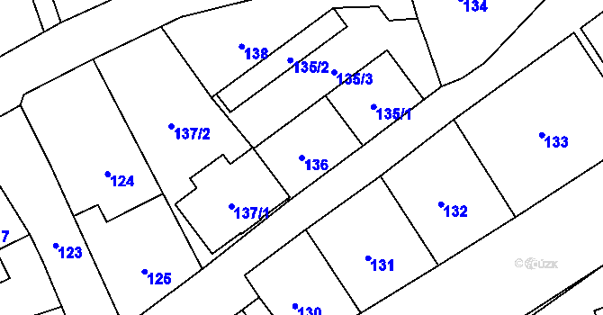 Parcela st. 136 v KÚ Jerlochovice, Katastrální mapa