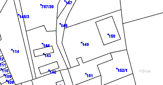 Parcela st. 149 v KÚ Jerlochovice, Katastrální mapa