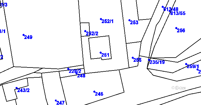 Parcela st. 251 v KÚ Jerlochovice, Katastrální mapa