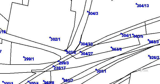 Parcela st. 304/23 v KÚ Jerlochovice, Katastrální mapa