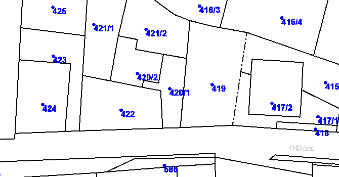 Parcela st. 420/1 v KÚ Jerlochovice, Katastrální mapa