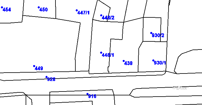 Parcela st. 448/1 v KÚ Jerlochovice, Katastrální mapa