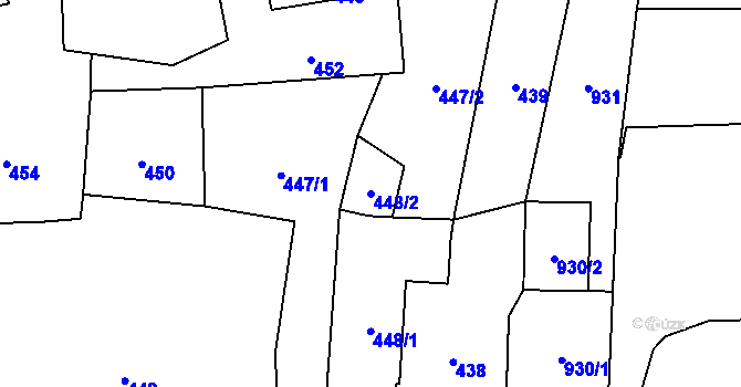 Parcela st. 448/2 v KÚ Jerlochovice, Katastrální mapa