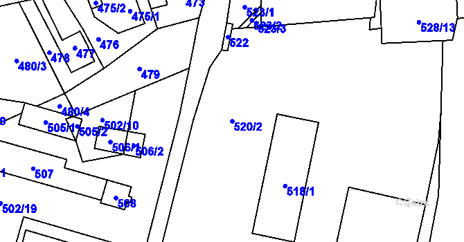 Parcela st. 520/2 v KÚ Jerlochovice, Katastrální mapa