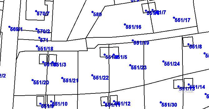 Parcela st. 551/4 v KÚ Jerlochovice, Katastrální mapa