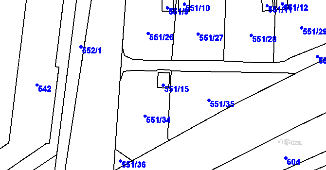 Parcela st. 551/15 v KÚ Jerlochovice, Katastrální mapa