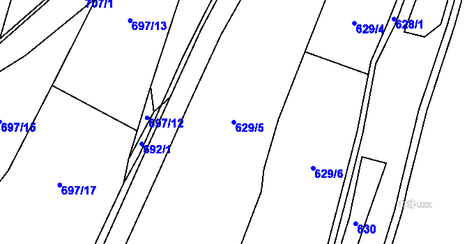 Parcela st. 629/5 v KÚ Jerlochovice, Katastrální mapa