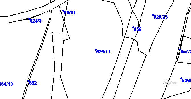 Parcela st. 629/11 v KÚ Jerlochovice, Katastrální mapa