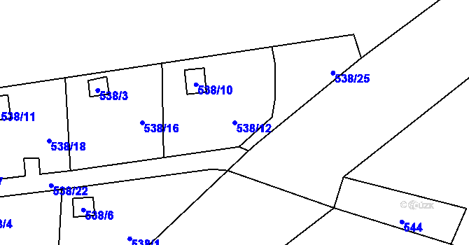 Parcela st. 538/12 v KÚ Jerlochovice, Katastrální mapa