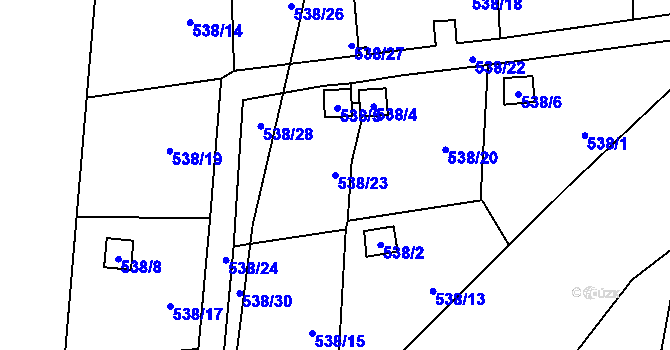 Parcela st. 538/23 v KÚ Jerlochovice, Katastrální mapa