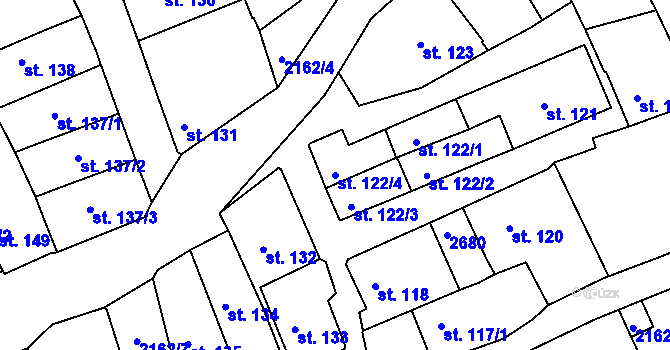 Parcela st. 122/4 v KÚ Golčův Jeníkov, Katastrální mapa