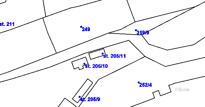 Parcela st. 205/11 v KÚ Golčův Jeníkov, Katastrální mapa