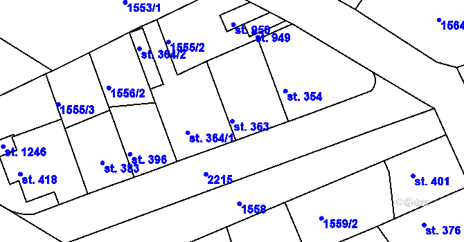 Parcela st. 363 v KÚ Golčův Jeníkov, Katastrální mapa
