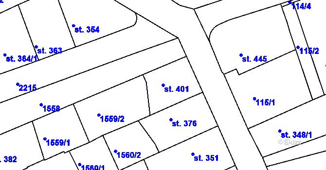 Parcela st. 401 v KÚ Golčův Jeníkov, Katastrální mapa