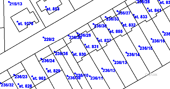 Parcela st. 831 v KÚ Golčův Jeníkov, Katastrální mapa