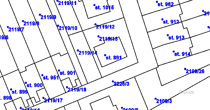 Parcela st. 891 v KÚ Golčův Jeníkov, Katastrální mapa