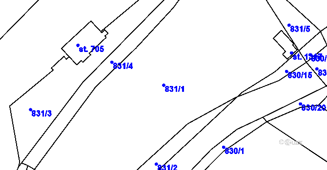 Parcela st. 831/1 v KÚ Golčův Jeníkov, Katastrální mapa