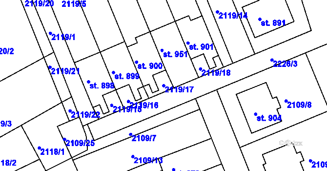 Parcela st. 2119/17 v KÚ Golčův Jeníkov, Katastrální mapa