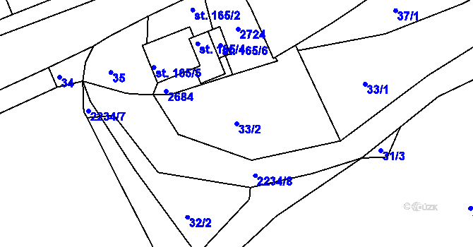 Parcela st. 33/2 v KÚ Golčův Jeníkov, Katastrální mapa