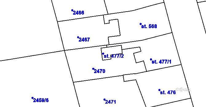 Parcela st. 477/2 v KÚ Golčův Jeníkov, Katastrální mapa