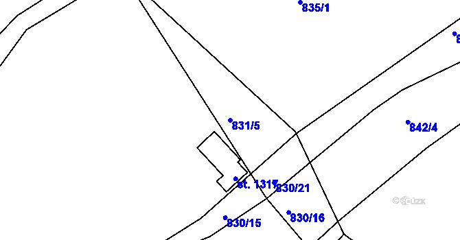 Parcela st. 831/5 v KÚ Golčův Jeníkov, Katastrální mapa
