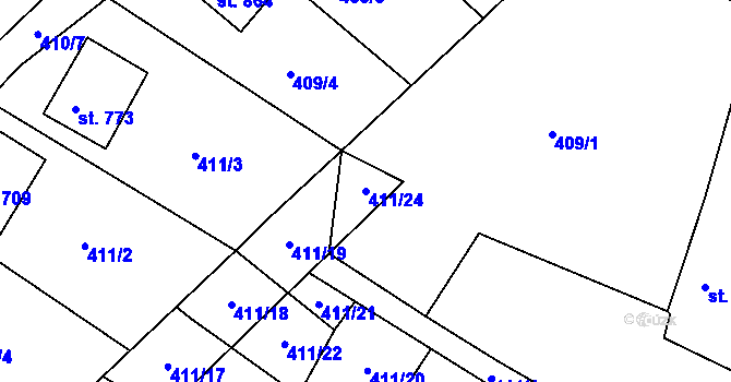 Parcela st. 411/24 v KÚ Golčův Jeníkov, Katastrální mapa