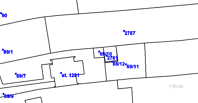 Parcela st. 69/10 v KÚ Golčův Jeníkov, Katastrální mapa