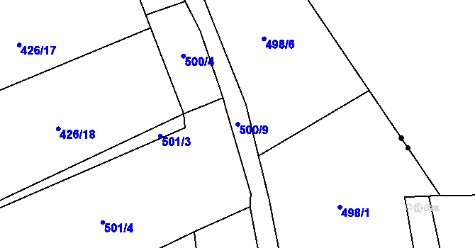 Parcela st. 500/9 v KÚ Kobylí Hlava, Katastrální mapa