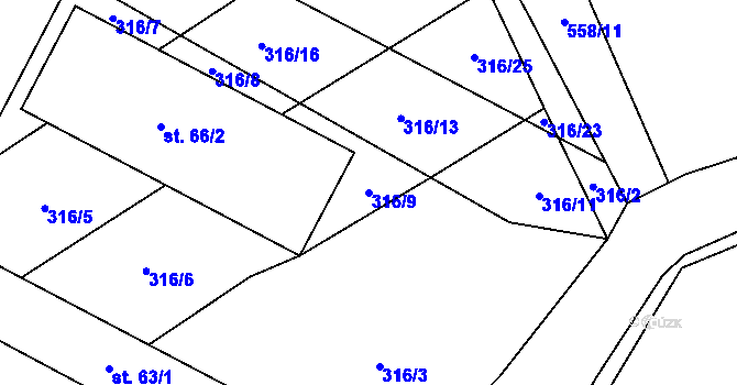 Parcela st. 316/9 v KÚ Kobylí Hlava, Katastrální mapa
