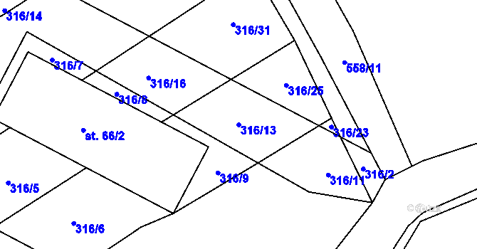 Parcela st. 316/13 v KÚ Kobylí Hlava, Katastrální mapa