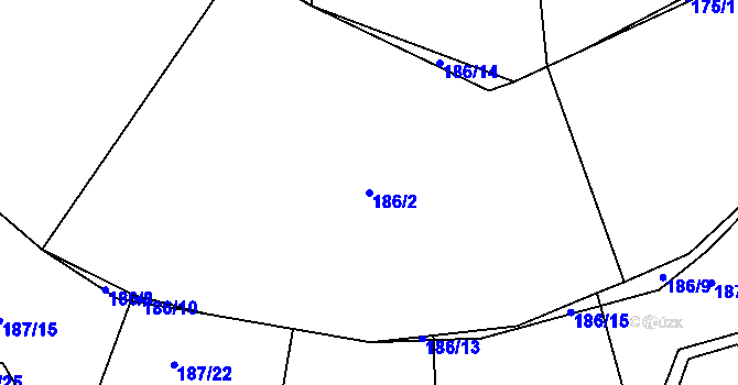 Parcela st. 186/2 v KÚ Vrtěšice, Katastrální mapa