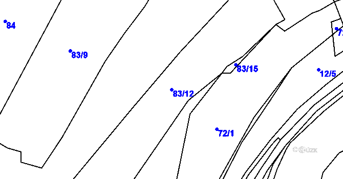 Parcela st. 83/12 v KÚ Vrtěšice, Katastrální mapa