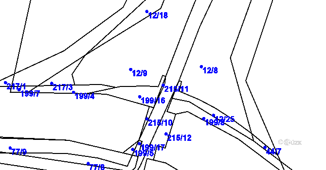 Parcela st. 215/11 v KÚ Vrtěšice, Katastrální mapa