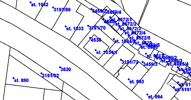 Parcela st. 1034/1 v KÚ Zlín, Katastrální mapa
