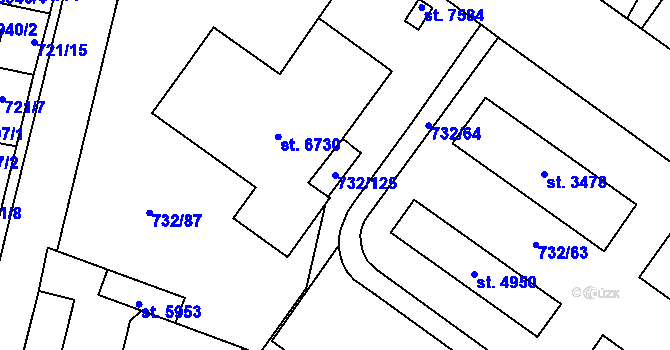 Parcela st. 732/125 v KÚ Zlín, Katastrální mapa