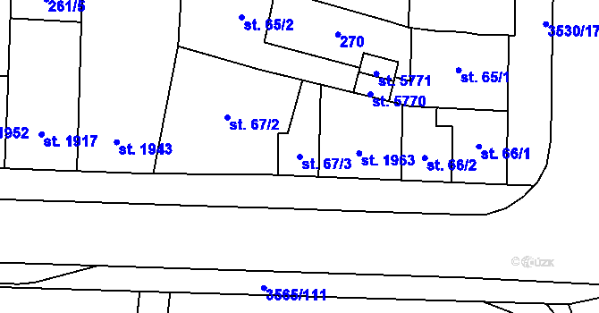 Parcela st. 67/3 v KÚ Zlín, Katastrální mapa