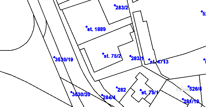 Parcela st. 75/2 v KÚ Zlín, Katastrální mapa