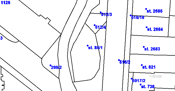 Parcela st. 85/1 v KÚ Zlín, Katastrální mapa
