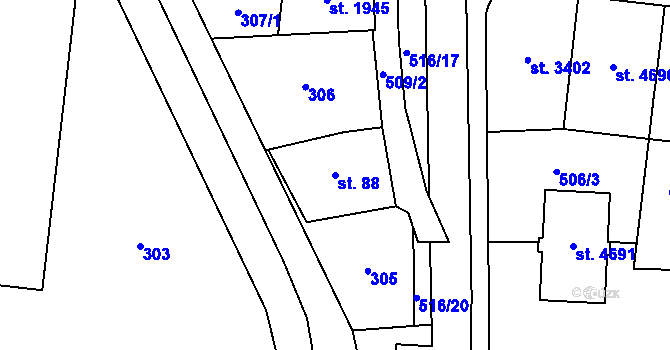 Parcela st. 88 v KÚ Zlín, Katastrální mapa