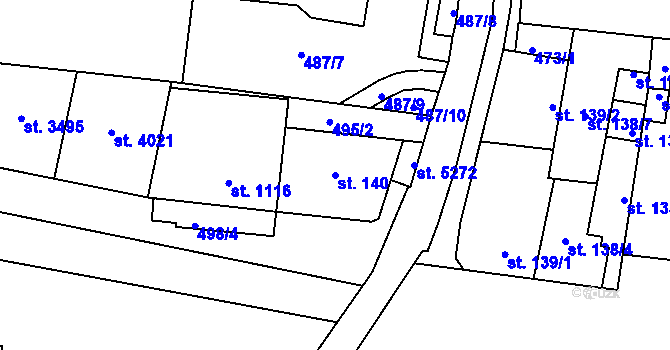 Parcela st. 140 v KÚ Zlín, Katastrální mapa