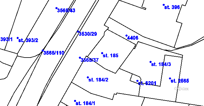 Parcela st. 185 v KÚ Zlín, Katastrální mapa