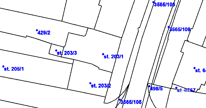 Parcela st. 203/1 v KÚ Zlín, Katastrální mapa
