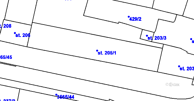 Parcela st. 205/1 v KÚ Zlín, Katastrální mapa