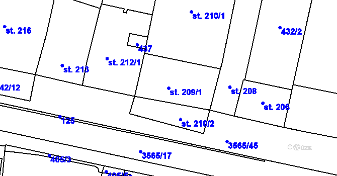 Parcela st. 209/1 v KÚ Zlín, Katastrální mapa